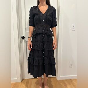 Classic Black Ruffle Rebecca Dress LOVESHACKFANCY Small